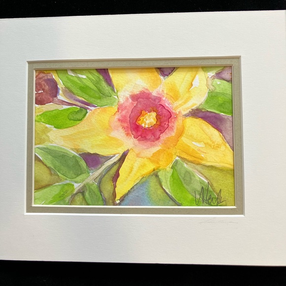 Midsummer Flower “On Heather” An Original Watercolor Painting Matted 5"x7" - Picture 5 of 9